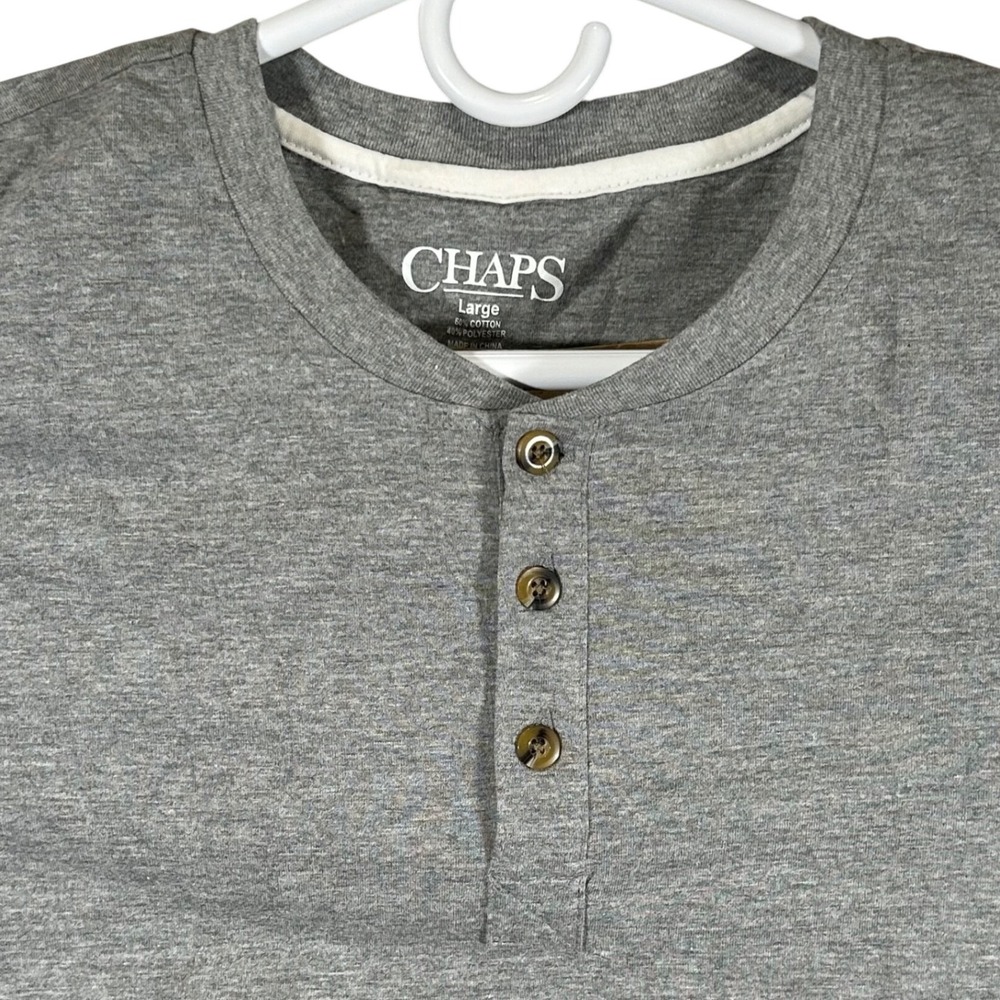 Chaps Mens‎ Large Heather Grey Long Sleeve Henley Shirt 3 Button Cotton Blend